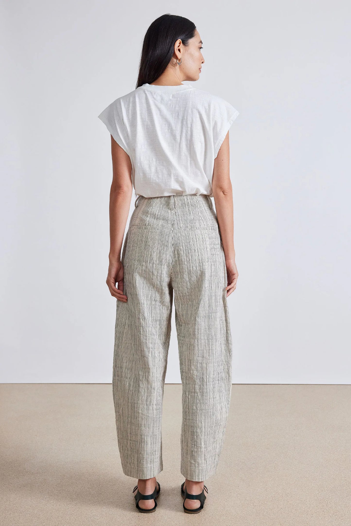 AA Cecilia Cotton Vest | Bari Crop Trousers | Set in Cream Pin Stripe