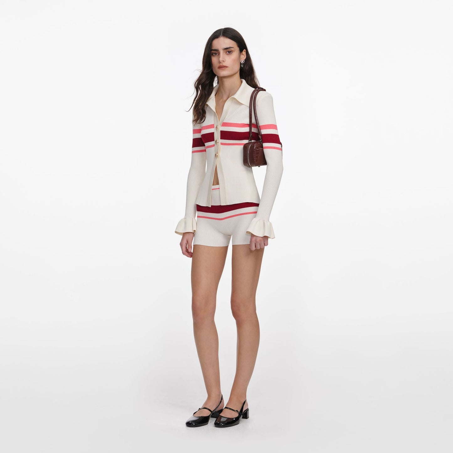 SP Cream Pink/Red Stripe Viscose Knit Button Top