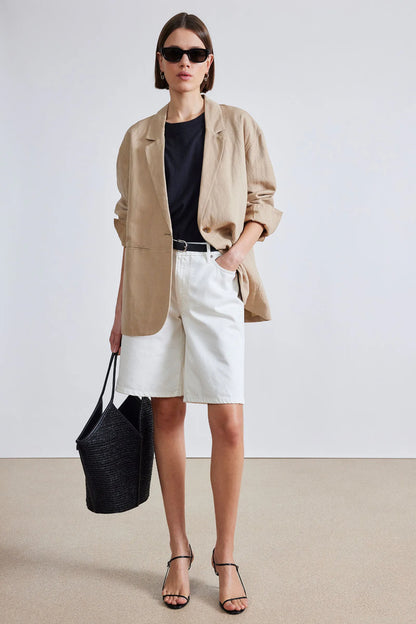 AA Oversized Linen-Cotton Blazer in Desert