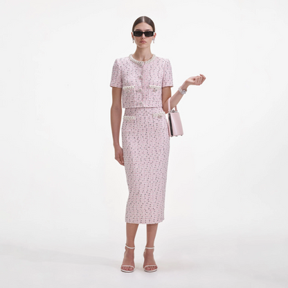 SP Pink Boucle Pearl Crop Top | Midi Skirt | Mini Dress | Set
