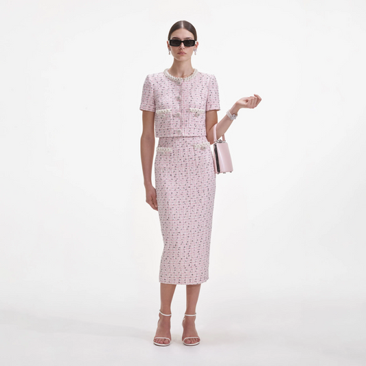 SP Pink Boucle Pearl Crop Top | Midi Skirt | Mini Dress | Set