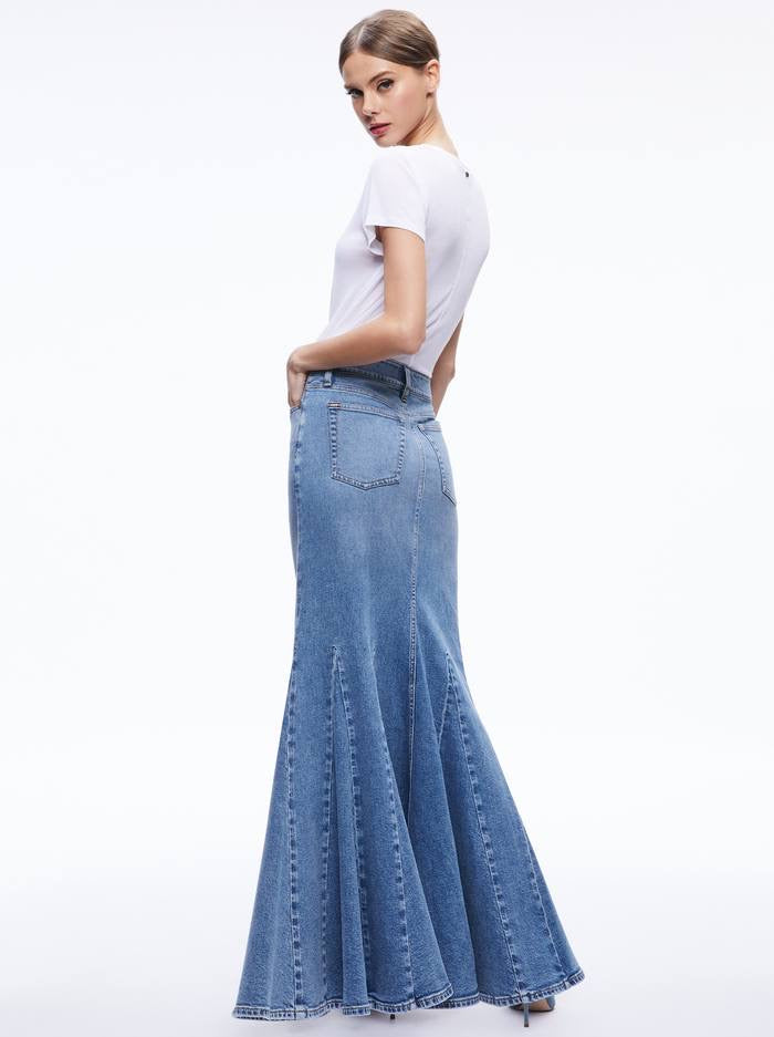 AO Nala Denim Godet Maxi Skirt