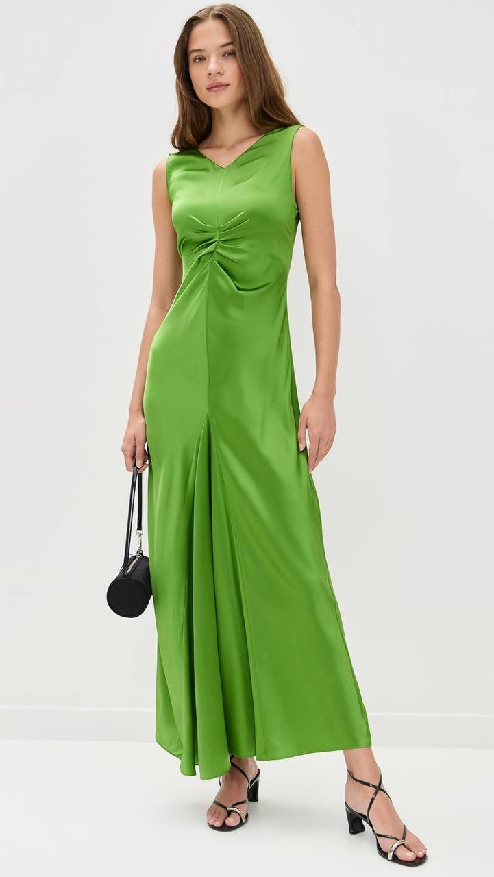 LM Stella Silk Satin Ruched Midi Dress