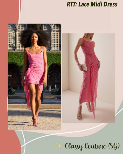 (draft, checked) RTT Ruched Lace Midi Dress