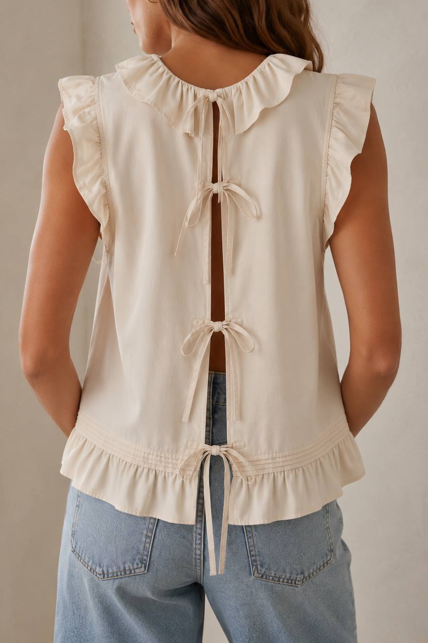 Darling Ruffle Flutter-sleeve Tie Back Top