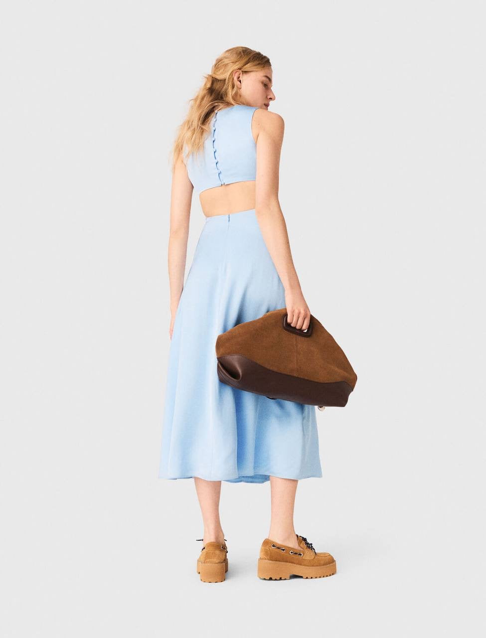 MJ Blue Sky Open-Back Viscose Midi Maxi Dress