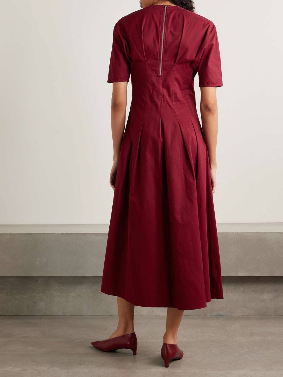 PS Ainsley Pleated Brushed Cotton Blend Twill Midi Dress