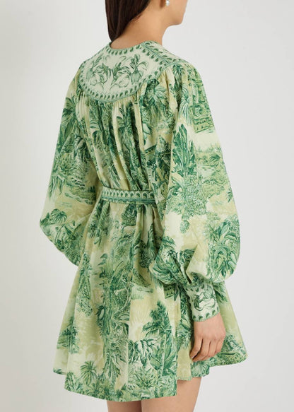 ALM Sara Cotton-Silk Blouson Sleeve Mini Dress