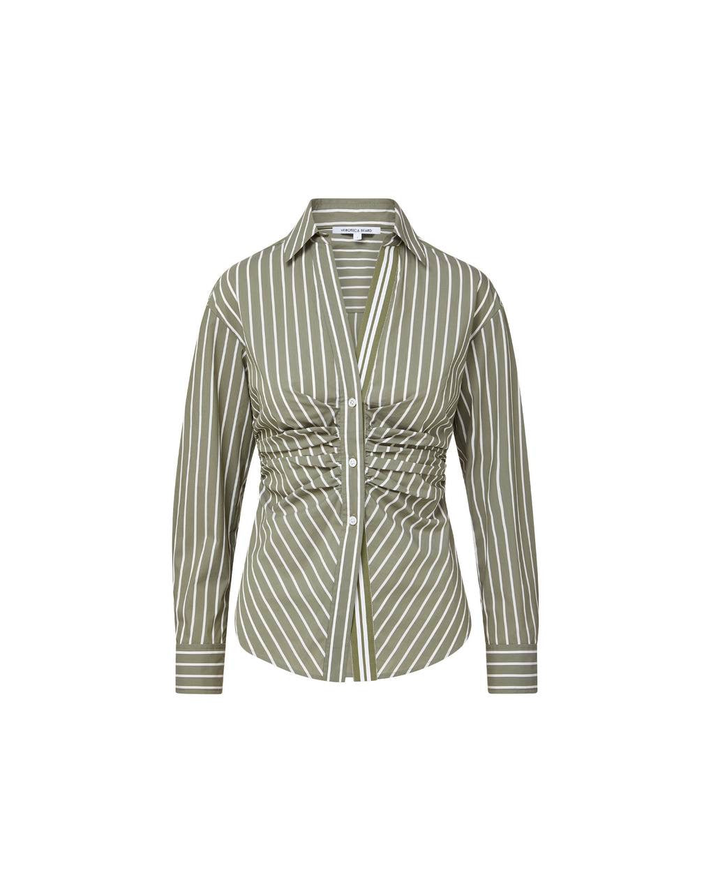 VB Devra Striped Button-Down Ruched Cotton-Blend Shirt