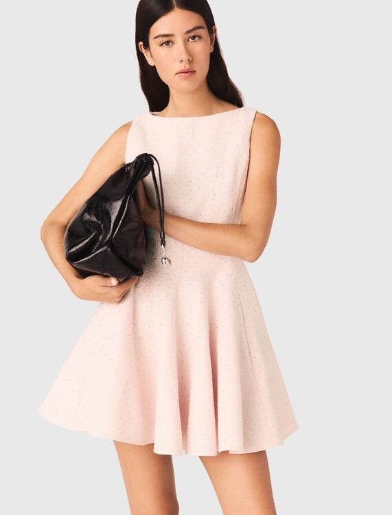 MJ Pink Short Flared Tweed Sleeveless Mini Dress