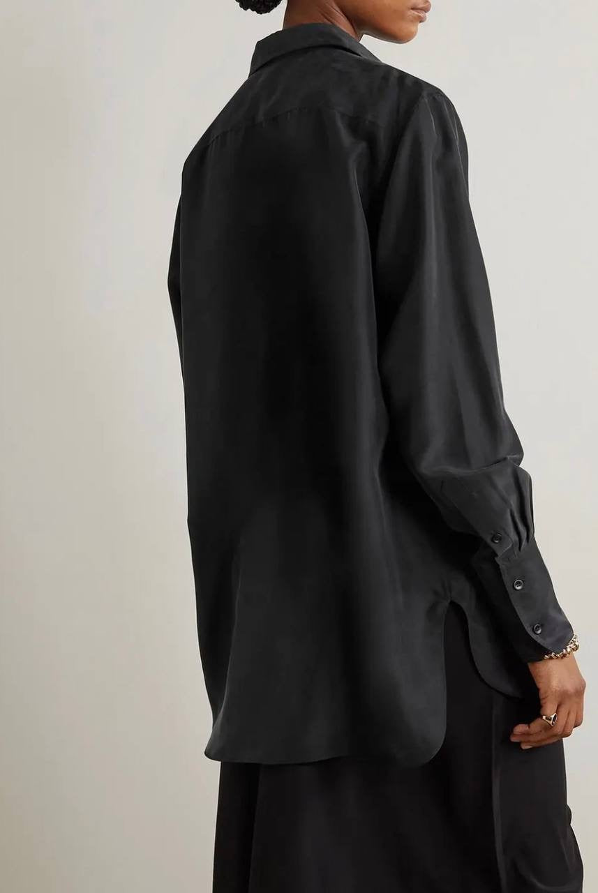 TOT Pleated Silk Long-sleeved Collared Shirt