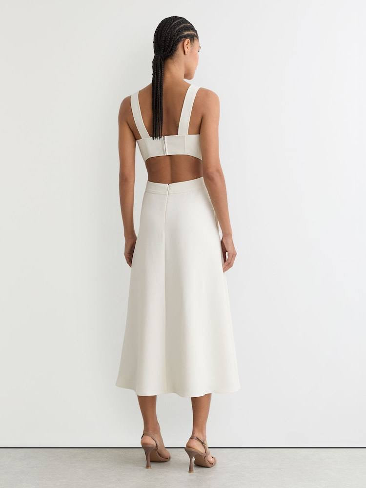 RS Dina Waisted Cut-Out Twill Midi Dress