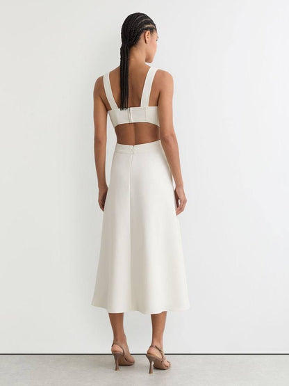 RS Dina Waisted Cut-Out Twill Midi Dress