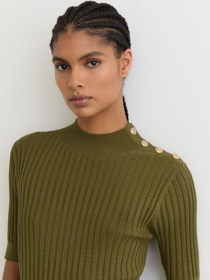 RS Harriet Button-Detail Knitted Midi Dress