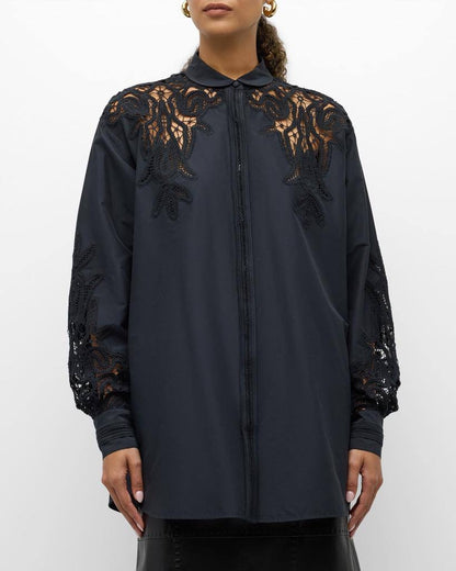 UJ Harden Oversized Cotton-Silk Lace-panel Tunic Shirt