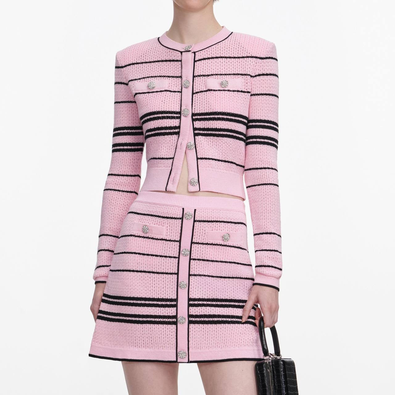 SP Pink Stripe Knit Cardigan | Mini Skirt| Jisoo Set