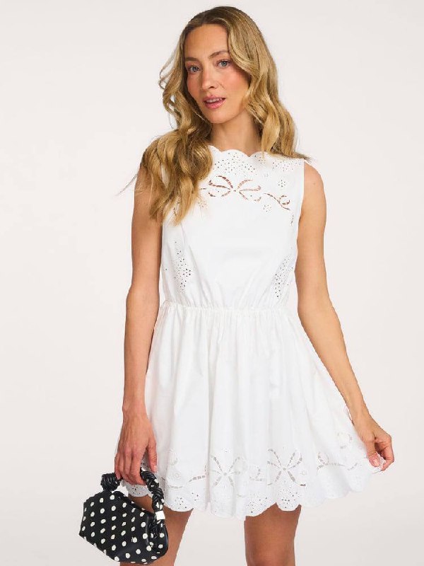 SP White Embroidered Cotton Midi Dress