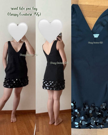 SP Black & Cream Crepe 3D Sequin Mini Dress