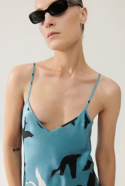 (PART 1/2) SL 90s Silk Slip Midi Dress Animal Prints: Swans, Grass Monarch Butterfly, Lemur Matisse