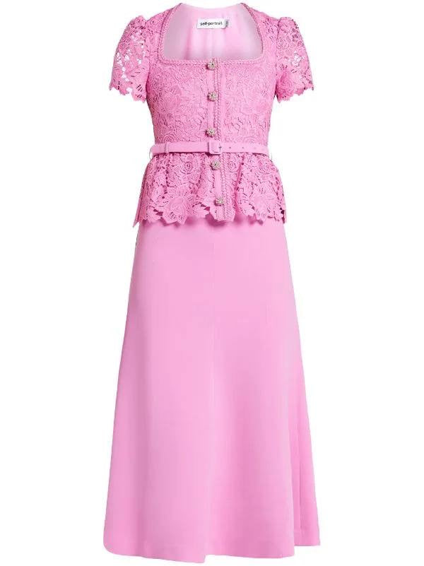 SP Floral Lace Belted Midi Dress Bubblegum Pink