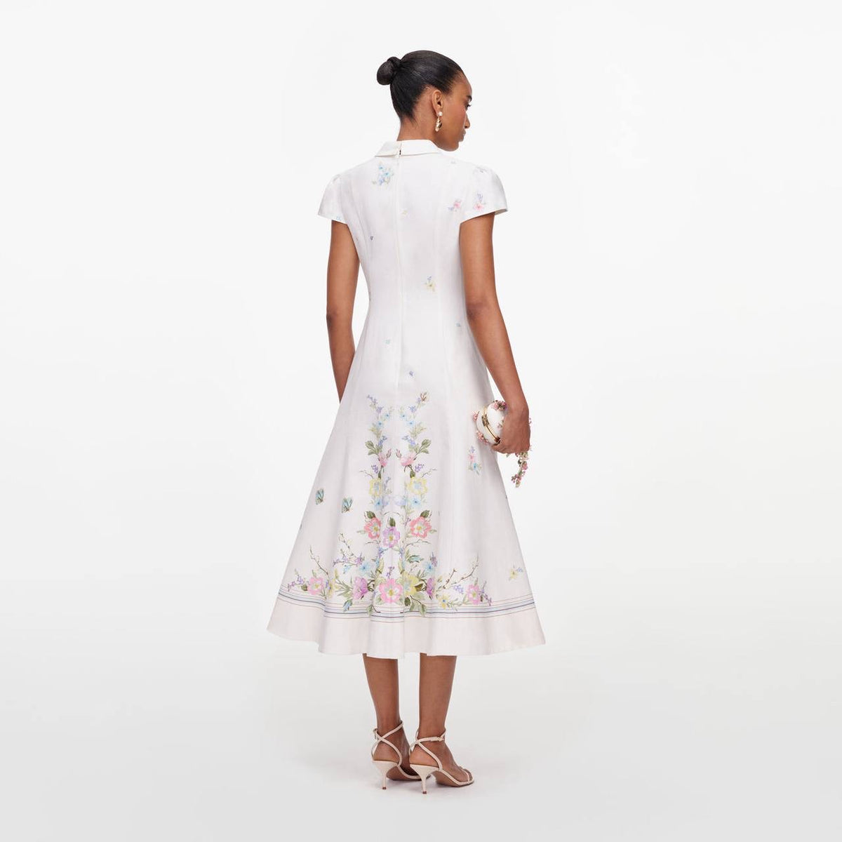 SP White Floral Linen Blend Midi Dress