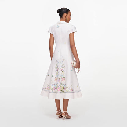 SP White Floral Linen Blend Midi Dress