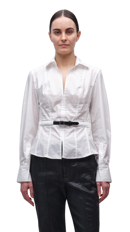 SK Loriel Belted Cotton-blend Long Sleeve Shirt Top