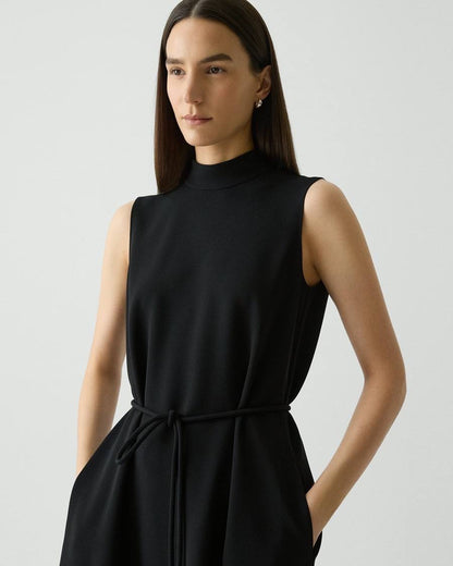 TH Cascade Sleeveless Belted Midi Dress in Admiral Crepe