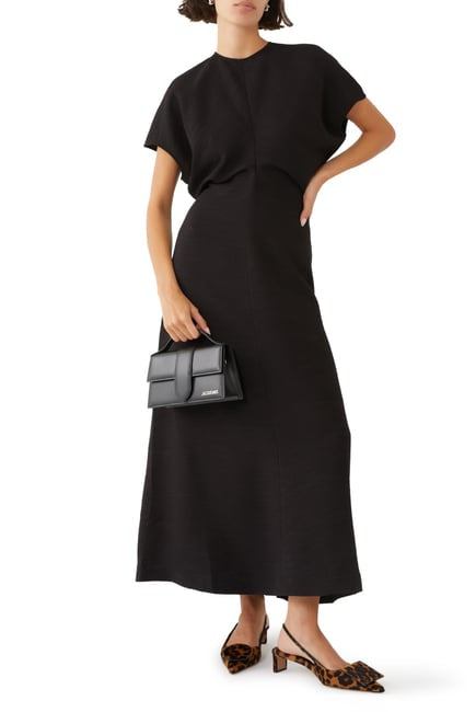 3 Colours! Tot Slouch Waist Crinkled Viscose-Blend Midi Dress