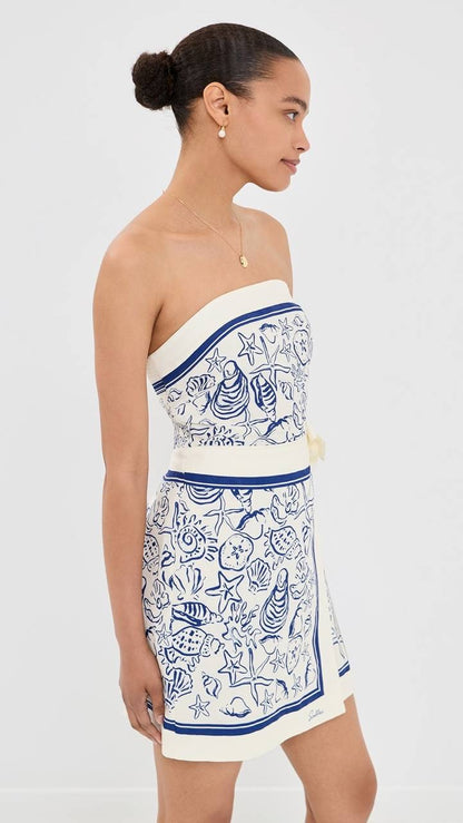 SK Darbie Linen-viscose Bustier Strapless Tube Wrap Mini Dress