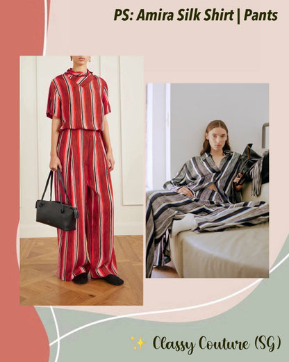 PS Amira Silk Shirt | Drawstring Pants | Striped Set