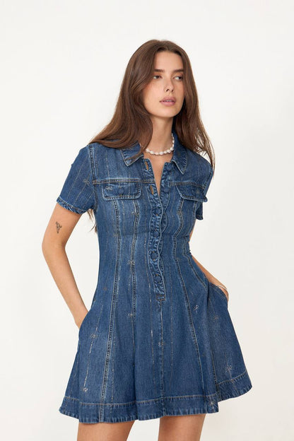 SP Rhinestone Stripe Denim Mini Dress