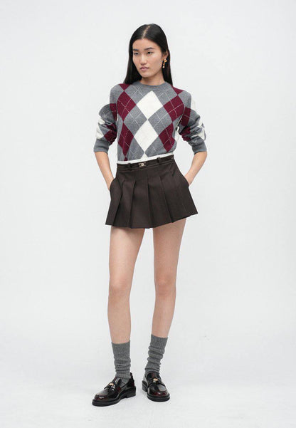 MJ Argyle Cropped Rhinestone Embellished Wool Jumper