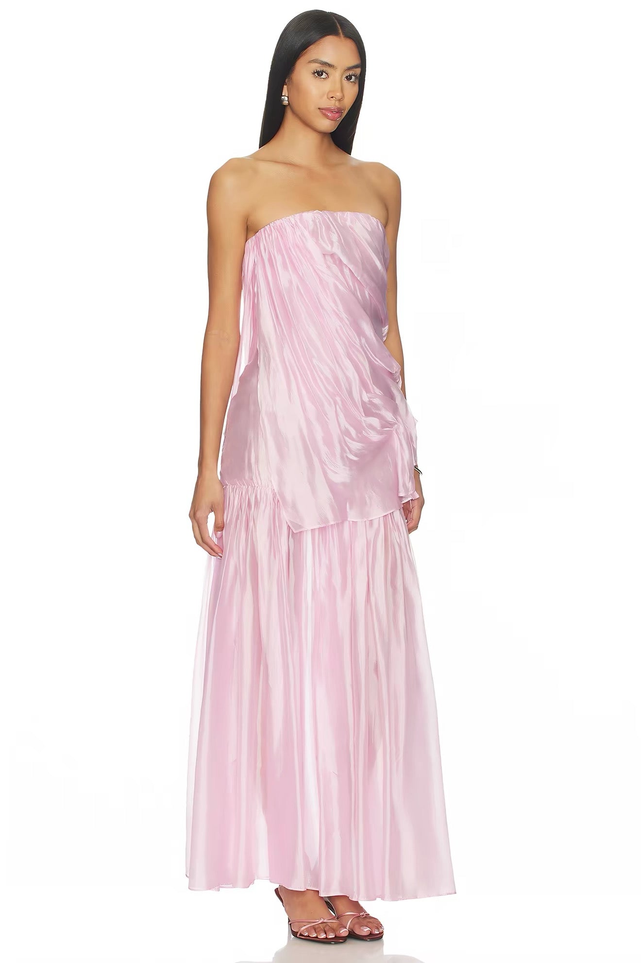 TG Gilian Viscose-blend Draped Sheer Organza Strapless Gown Maxi Dress