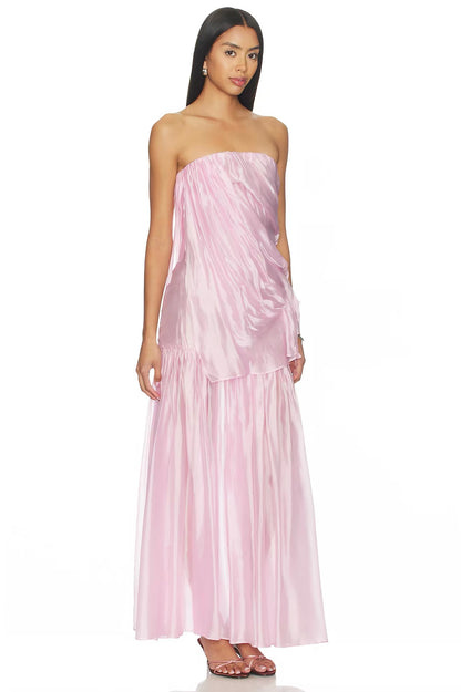 TG Gilian Viscose-blend Draped Sheer Organza Strapless Gown Maxi Dress