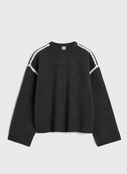 Tot Embroidered Wool Cashmere Knit Sweater