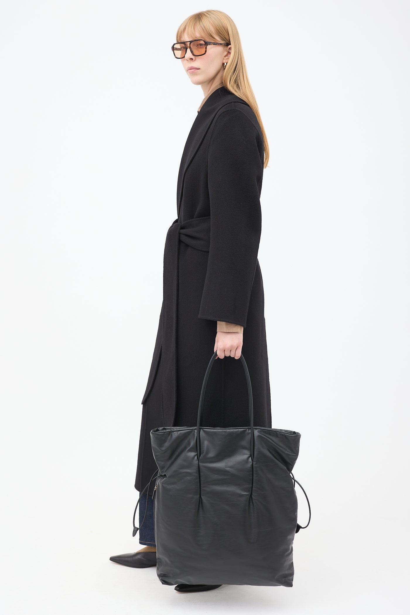 TR Polly Smooth Calfskin Leather Drawstring Tote Bag