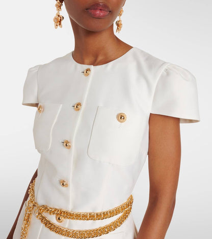 SP Cream Taffeta Chain Belt Maxi Dress