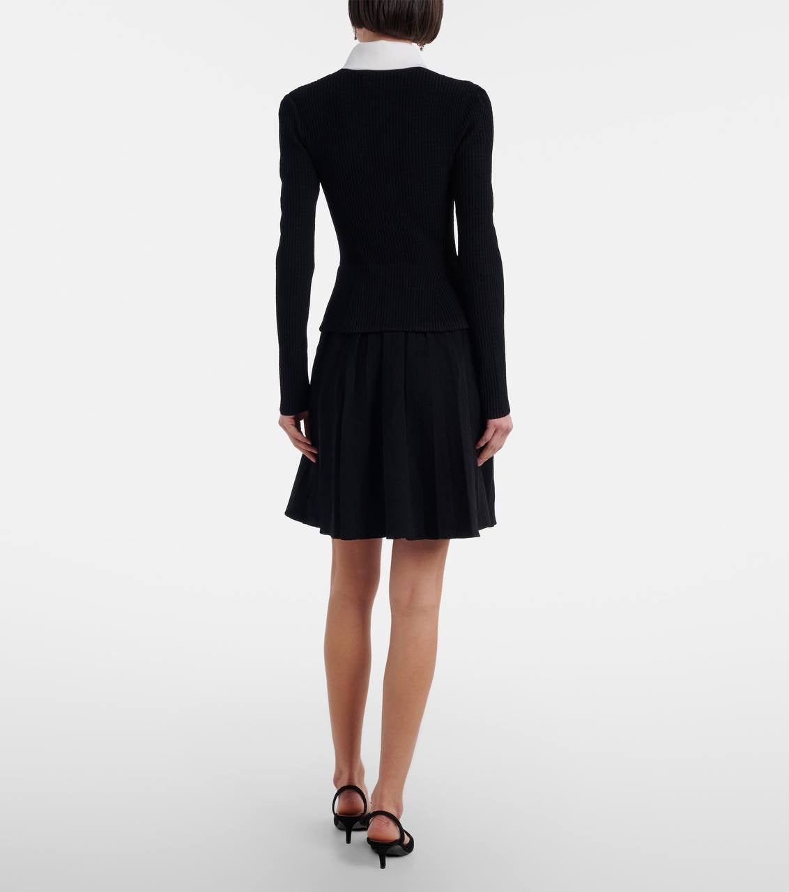 SP Black Contrast Collar Tailored Knit Mini | Midi Dress