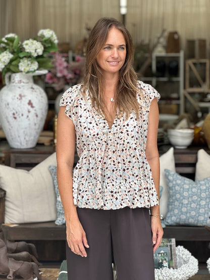 LM Holly Cotton-silk Short Sleeve Peplum Blouse Top