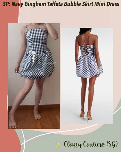 SP Navy Taffeta Gingham Bubble Mini Dress