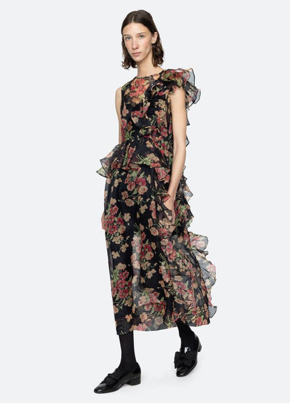 SE Cornelia Print Silk Organza Midi Dress