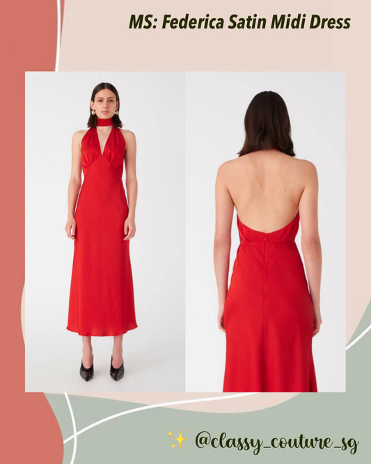 MS Federica Satin Midi Dress in Scarlett Red