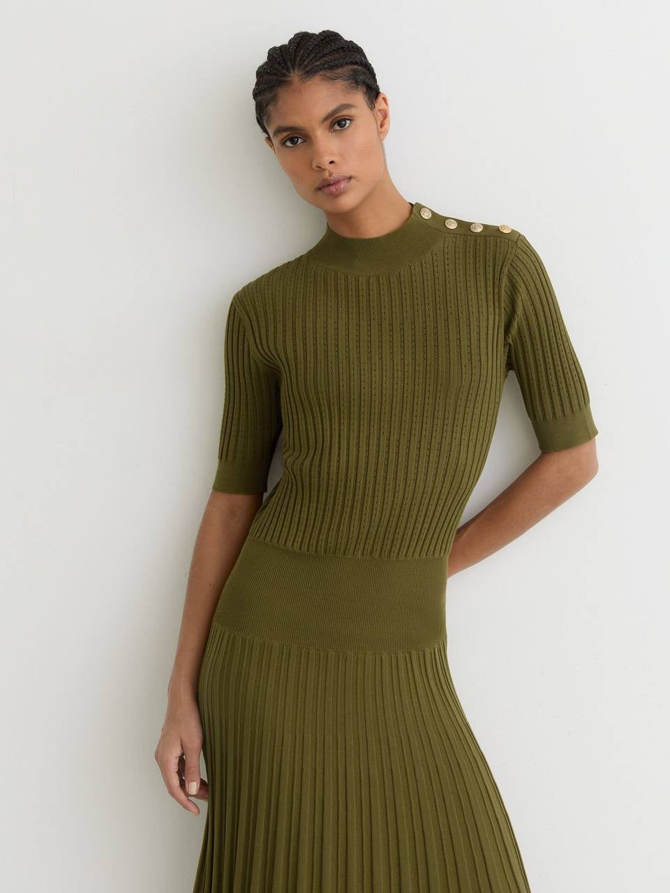 RS Harriet Button-Detail Knitted Midi Dress