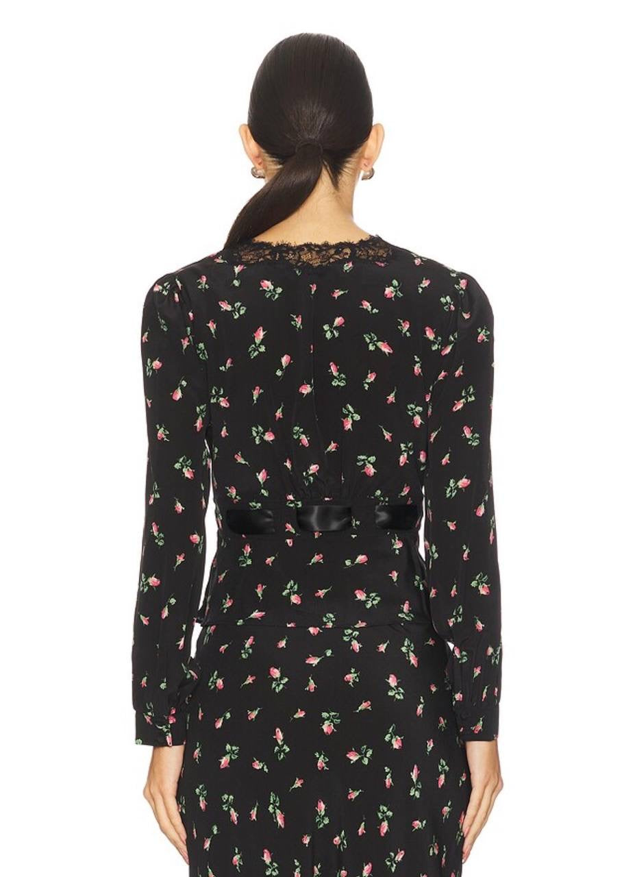 RX Charis Silk Lace-trim Top in Sienna Bud Rose Black