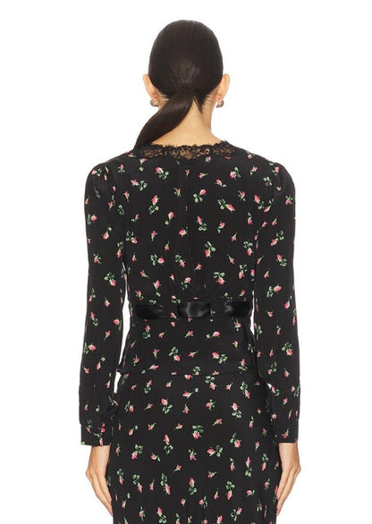 RX Charis Silk Lace-trim Top in Sienna Bud Rose Black