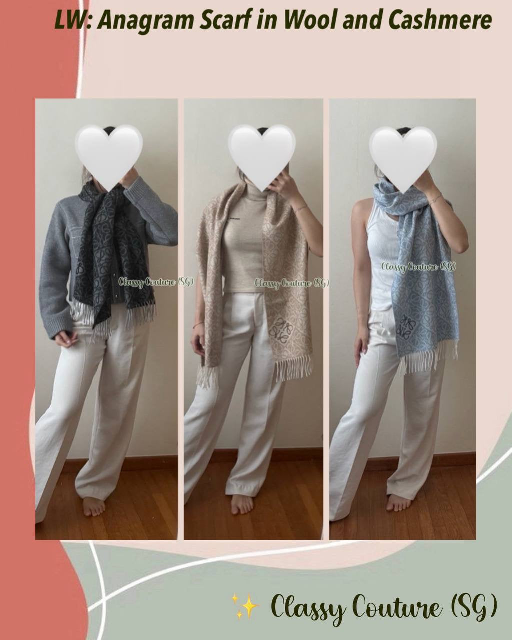 LW Anagram Scarf in Wool and Cashmere 180x38cm