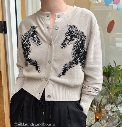 SL Knit Cropped Cardigan in Wild Horse and Tiger Matisse