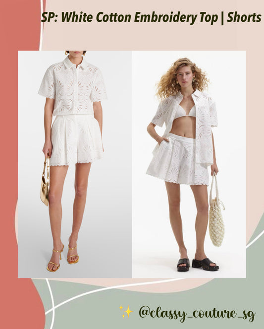 SP White Cotton Embroidery Top | Shorts | Set