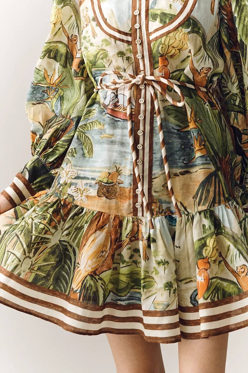 ALM Toucan Tango Yoke Ramie Mini Dress